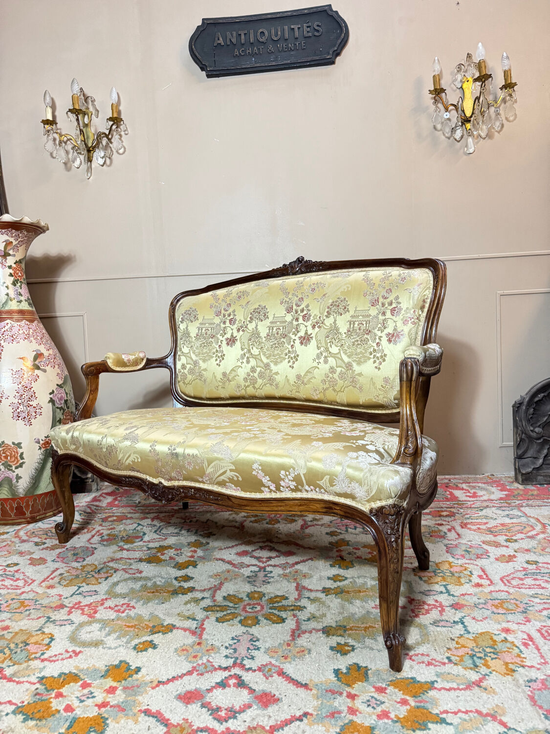 Mercie frères walnut banquette in louis xv style 19th century