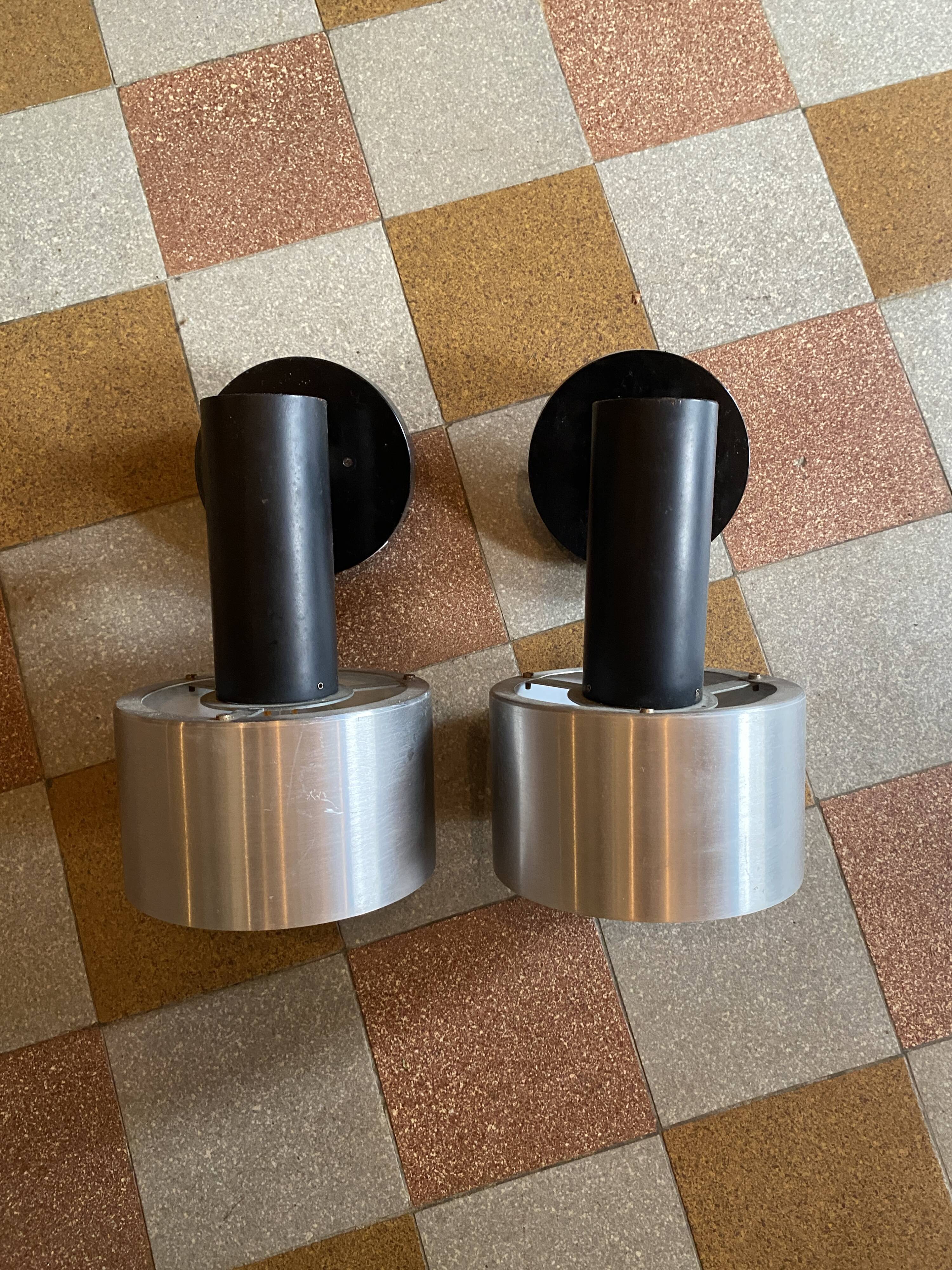 Pair of vintage adjustable wall sconces in brushed metal