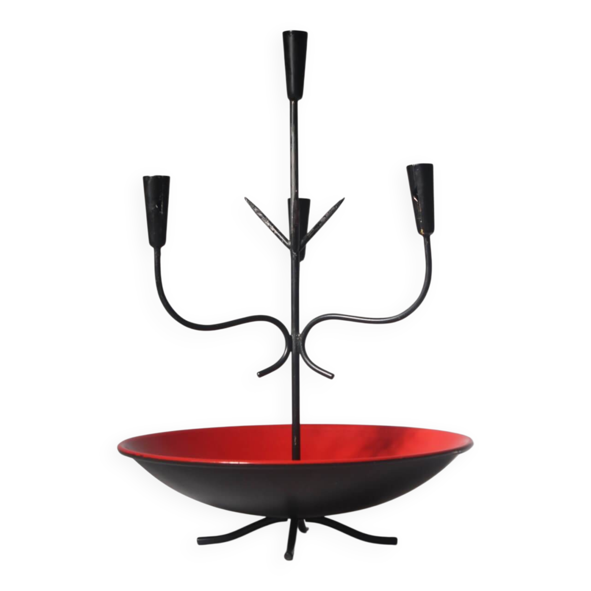 Gunnar Ander Mid-Century Vibrant Red And Black Candelabra, For Ystad Metall