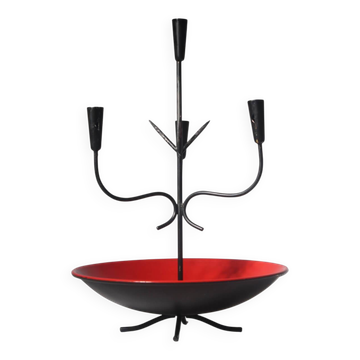Gunnar Ander Mid-Century Vibrant Red And Black Candelabra, For Ystad Metall