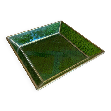 Bowl antique molded glass green + brass vintage
