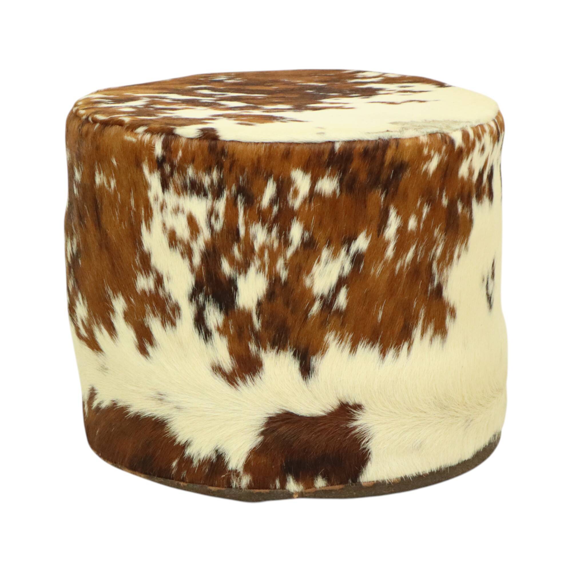 Round Vintage Pouf Cowhide Leather Sixties 47cm