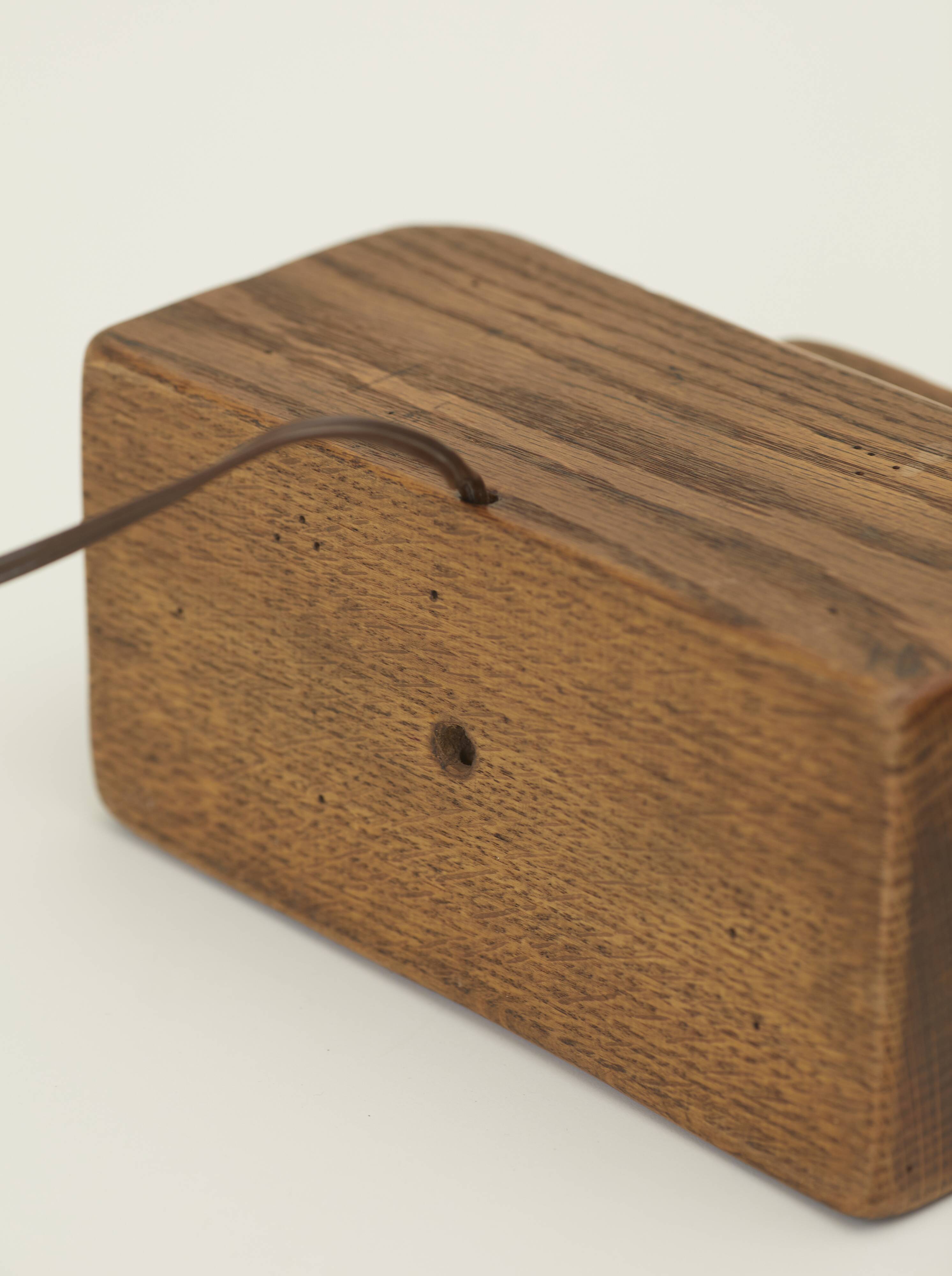 Brutalist artisanal lamp in solid wood (oak) vintage Circa 1960