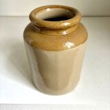 Mustard pot in ocher and beige enamelled stoneware