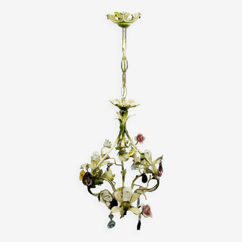Wrought iron and porcelain chandelier