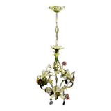 Lustre en fer forgé et porcelaine