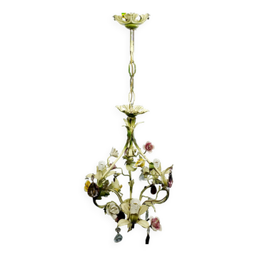 Wrought iron and porcelain chandelier