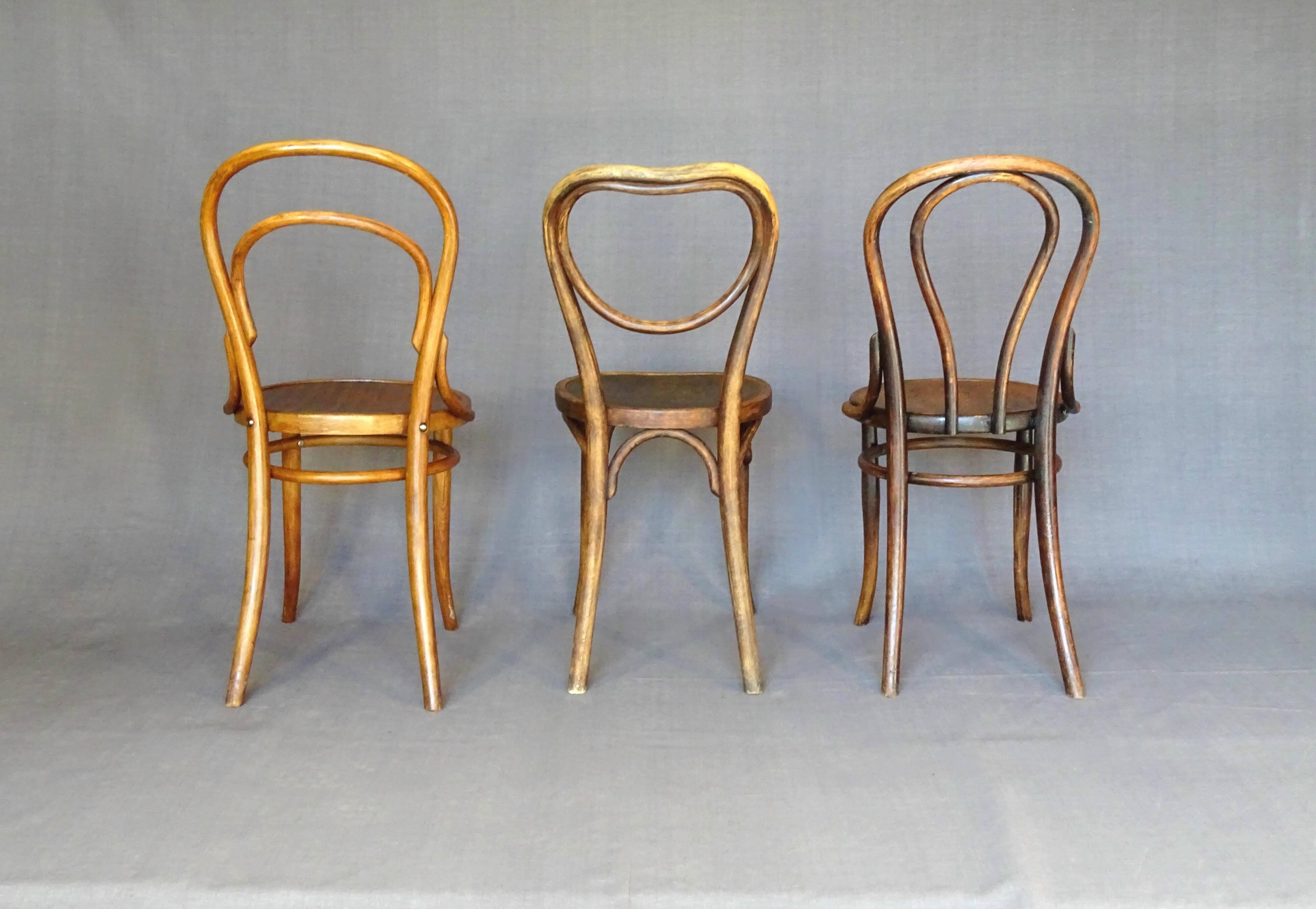 Set of 3 Bistro chairs with wooden seats, 1910 to 1920