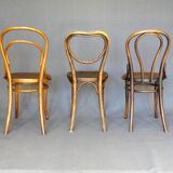 Set of 3 Bistro chairs with wooden seats, 1910 to 1920