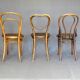 Set of 3 Bistro chairs with wooden seats, 1910 to 1920
