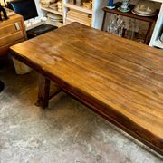 Aranjou dark wood dining table and 2 benches from the 70s/80s ☐ 200 x 89 cm
