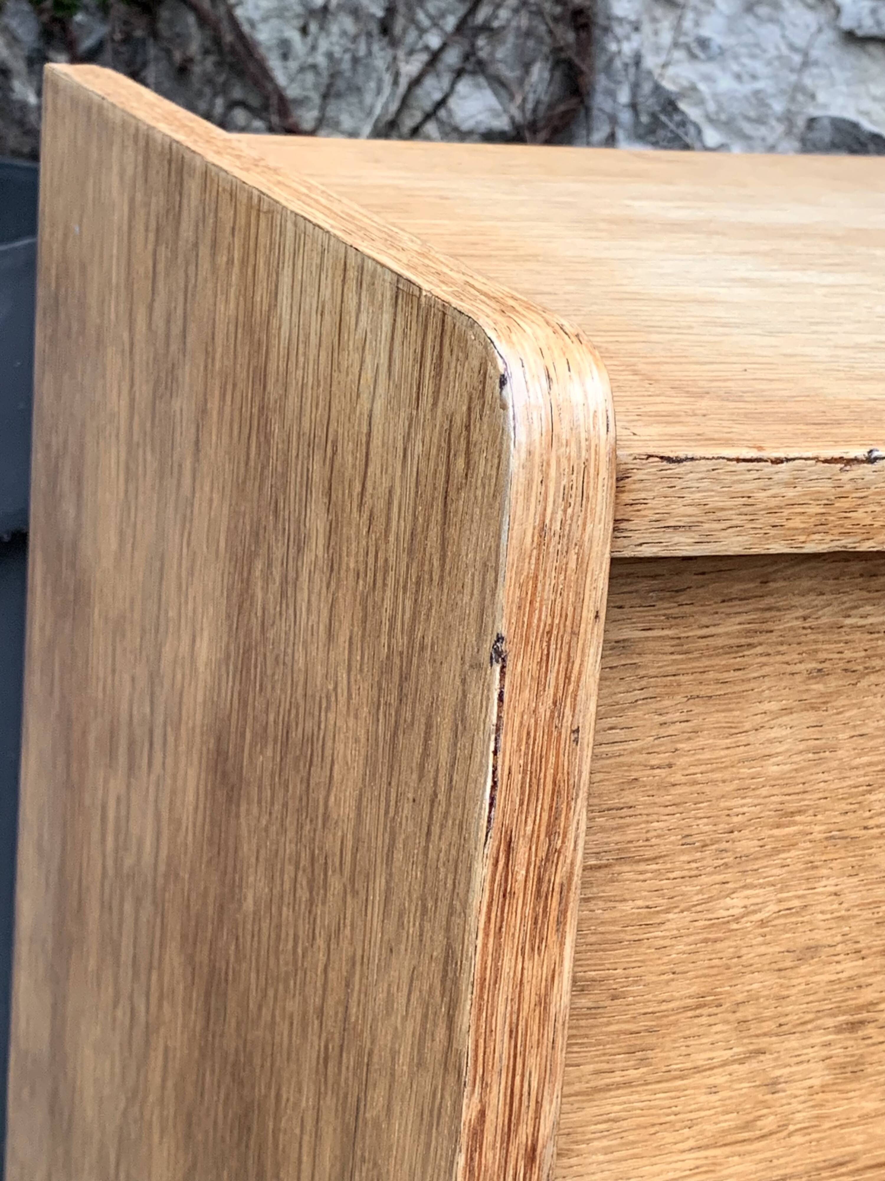 Vintage chest of drawers with compass feet, raw oak, 1960