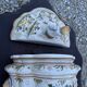 Wall fountain and its basin in Moustiers earthenware, handmade decoration.