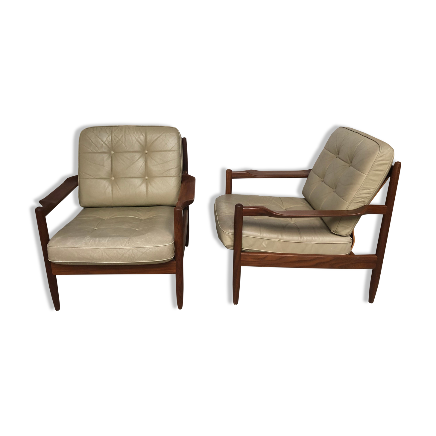 Fauteuils scandinaves cuir et teck années 60/70