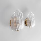 Vintage Italian Murano frosted glass wall sconces, 1980s.