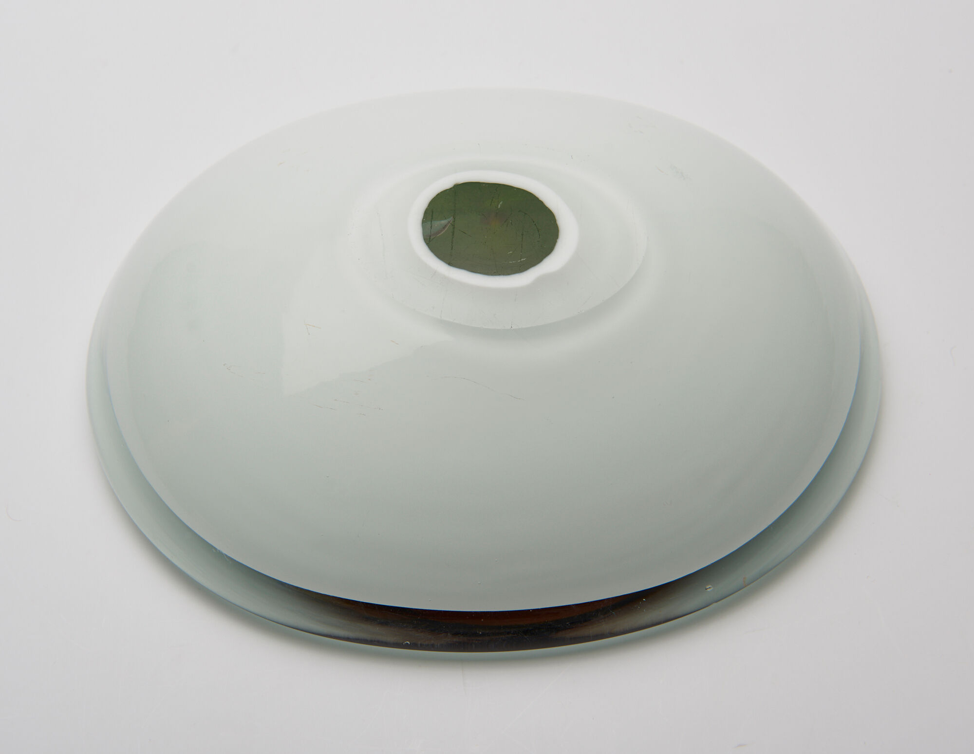 ashtray in white glass and green and orange "bubbles", 70s
