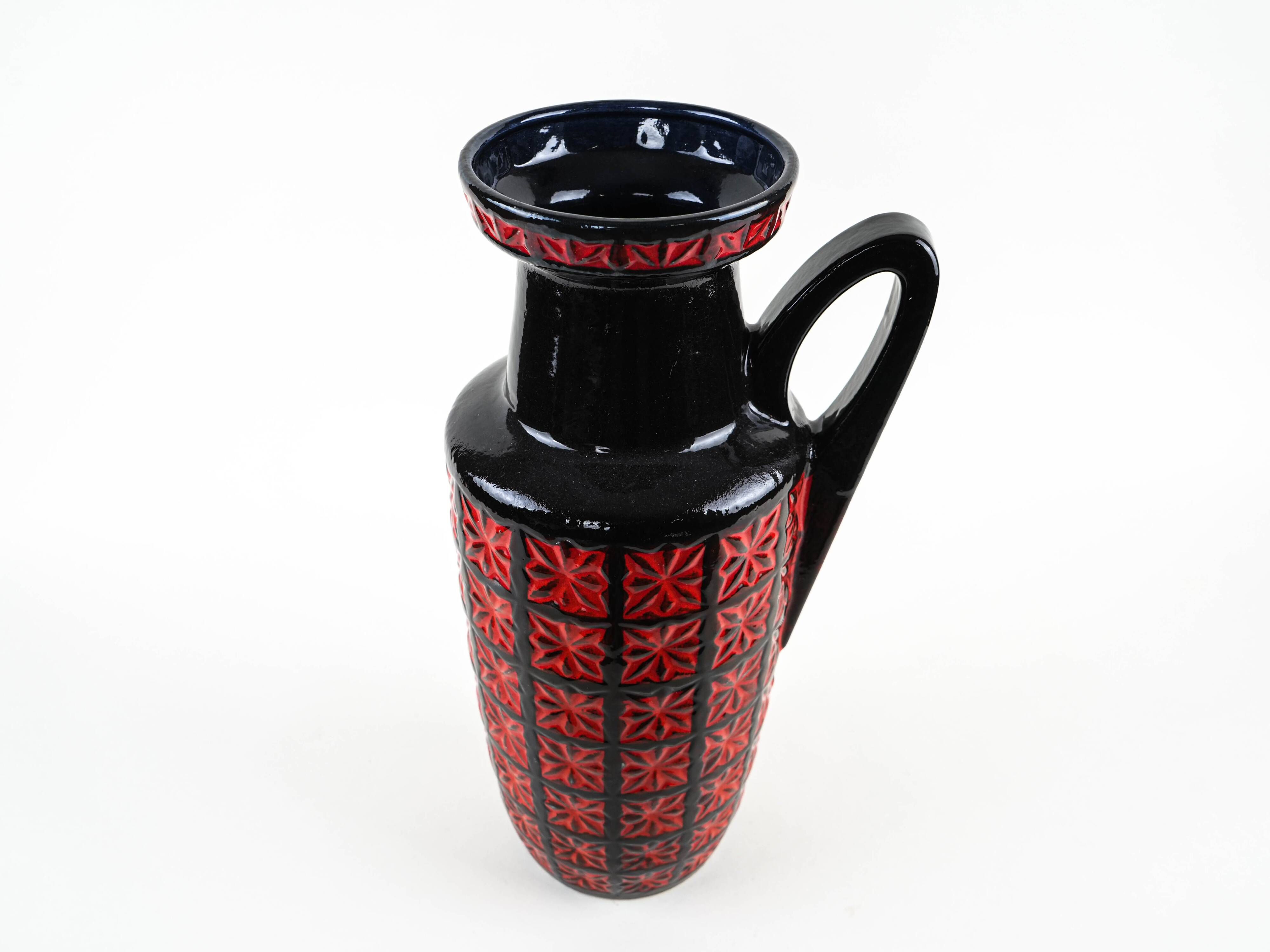 Fat Lava ceramic vase with relief texture, West German pottery, 1970s