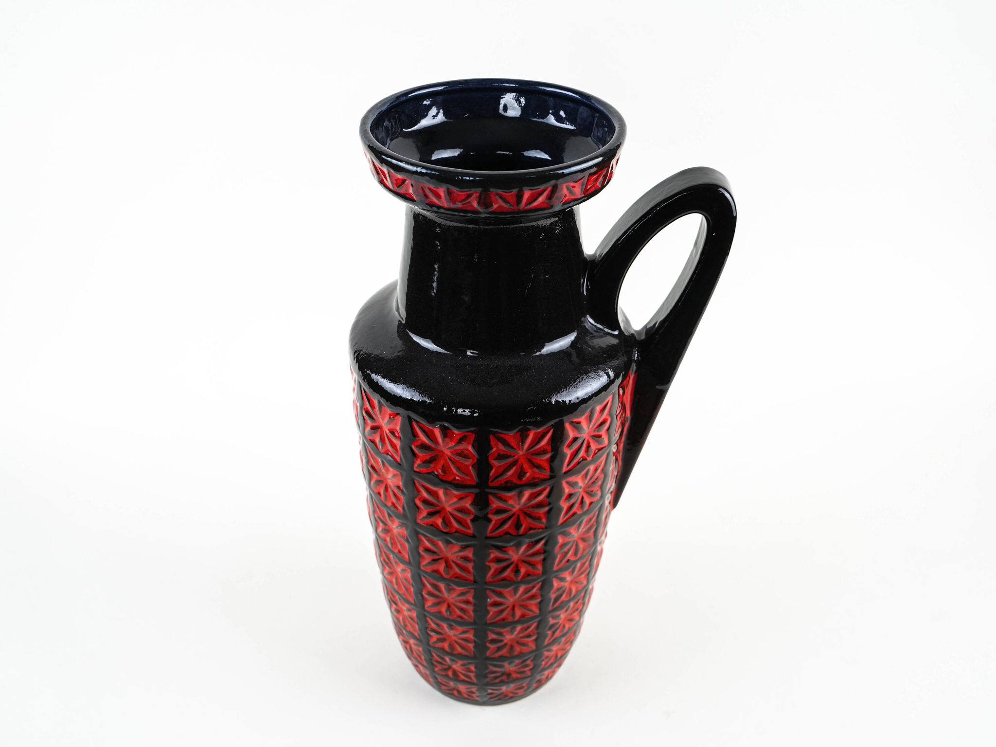 Vase en céramique Fat Lava avec texture en relief, poterie ouest-allemande, années 1970.