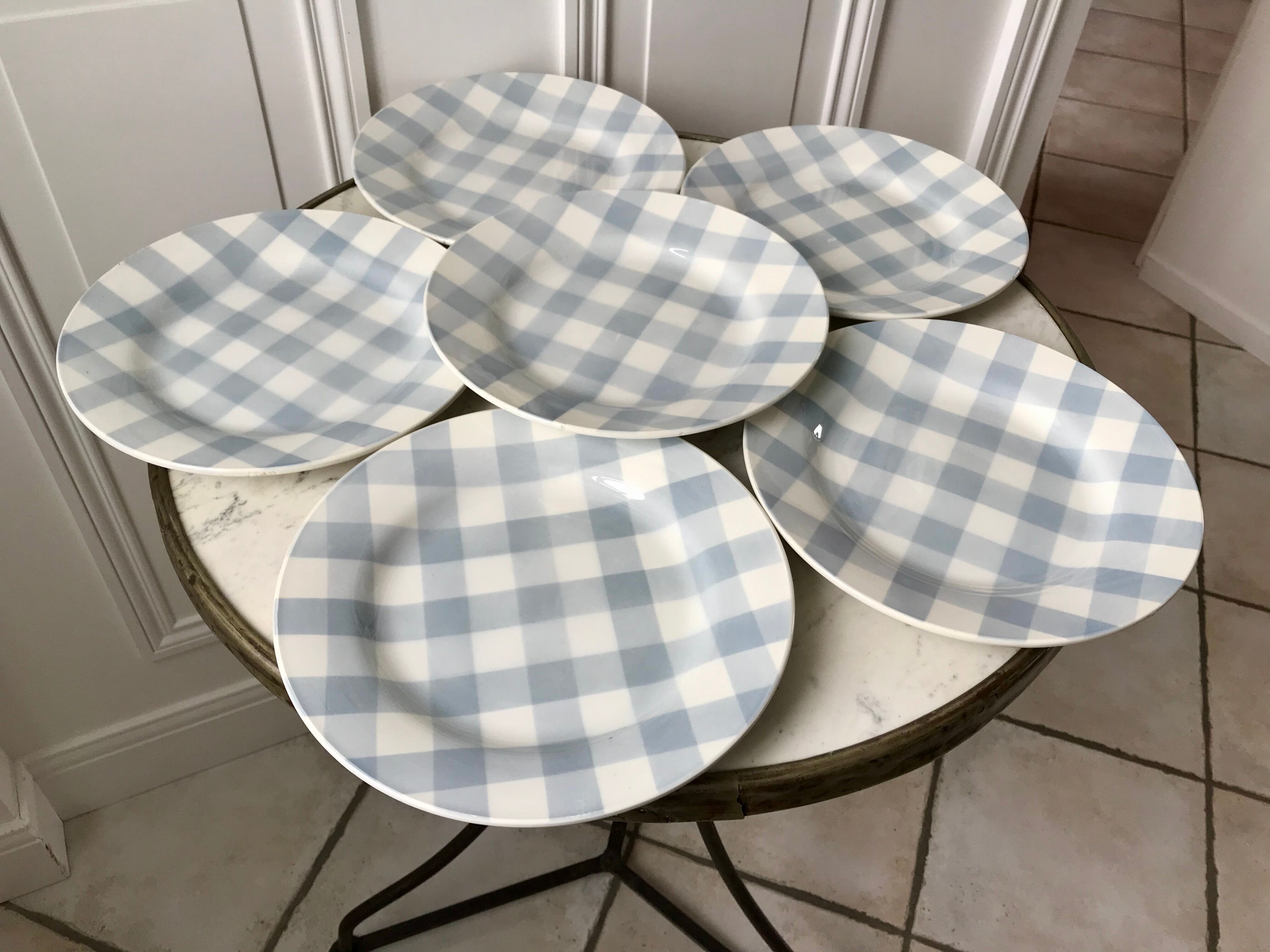 Set of 6 flat plates digoin sarreguemines model "scottish" sky blue 40s-50s