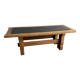 Vintage Oak Coffee Table with Belgian Blue Stone Top — Natural Oak & Dark Slate Grey, 1950s