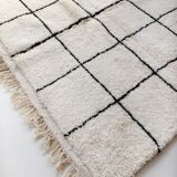 Moroccan Berber carpet blessed ouarain ecru with black checkers 315x202cm