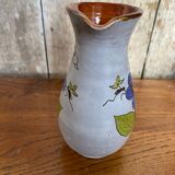 Antique grey enameled terracotta pitcher flower decor vintage kitchen