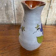 Antique grey enameled terracotta pitcher flower decor vintage kitchen