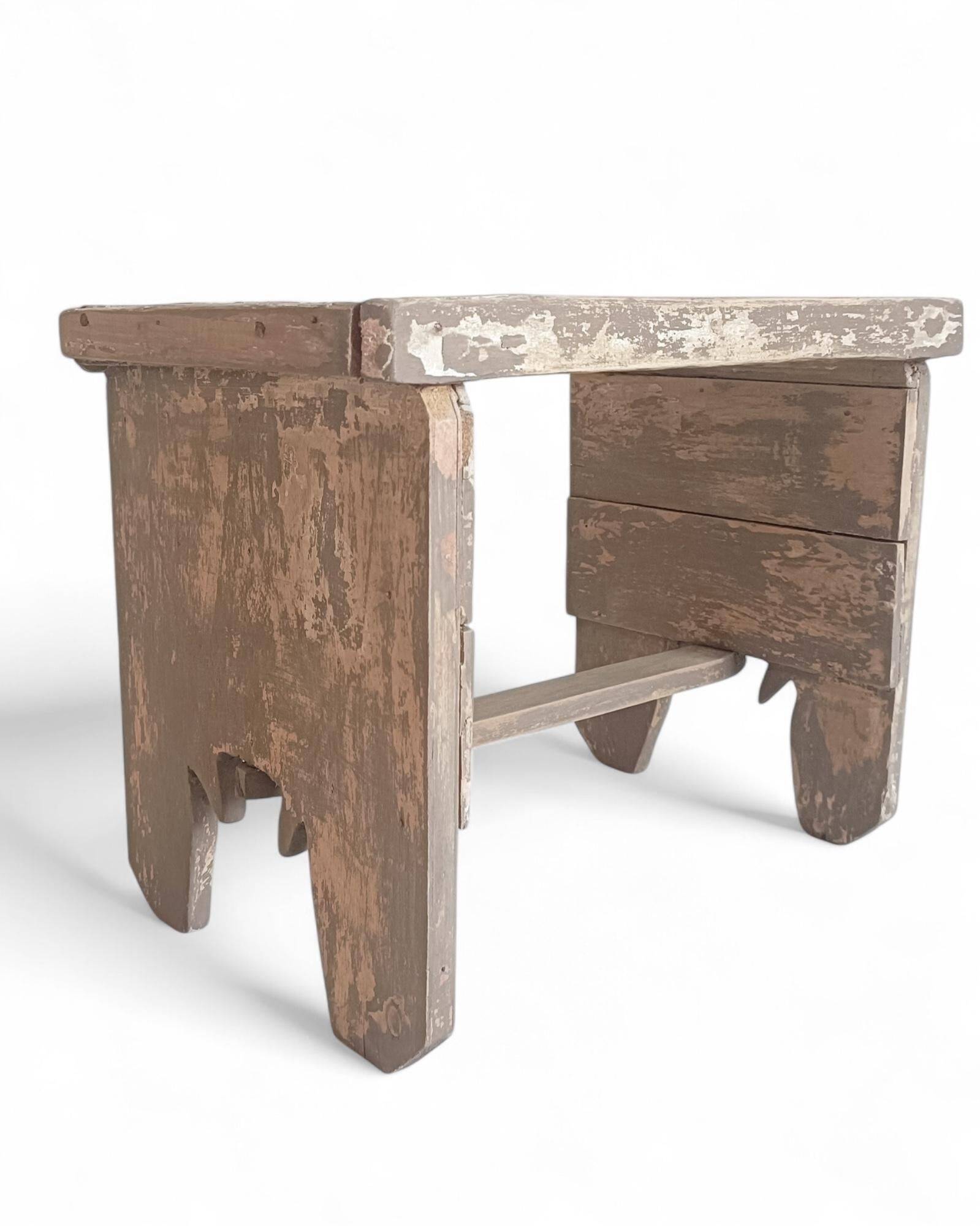 Rustic Weathered Wood Farm Stool/ Accent Table, Spain,  Early 20th-C