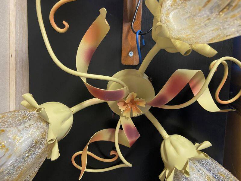 Antique wall light fixture ceiling lamp florentine bouquet floral design 1970