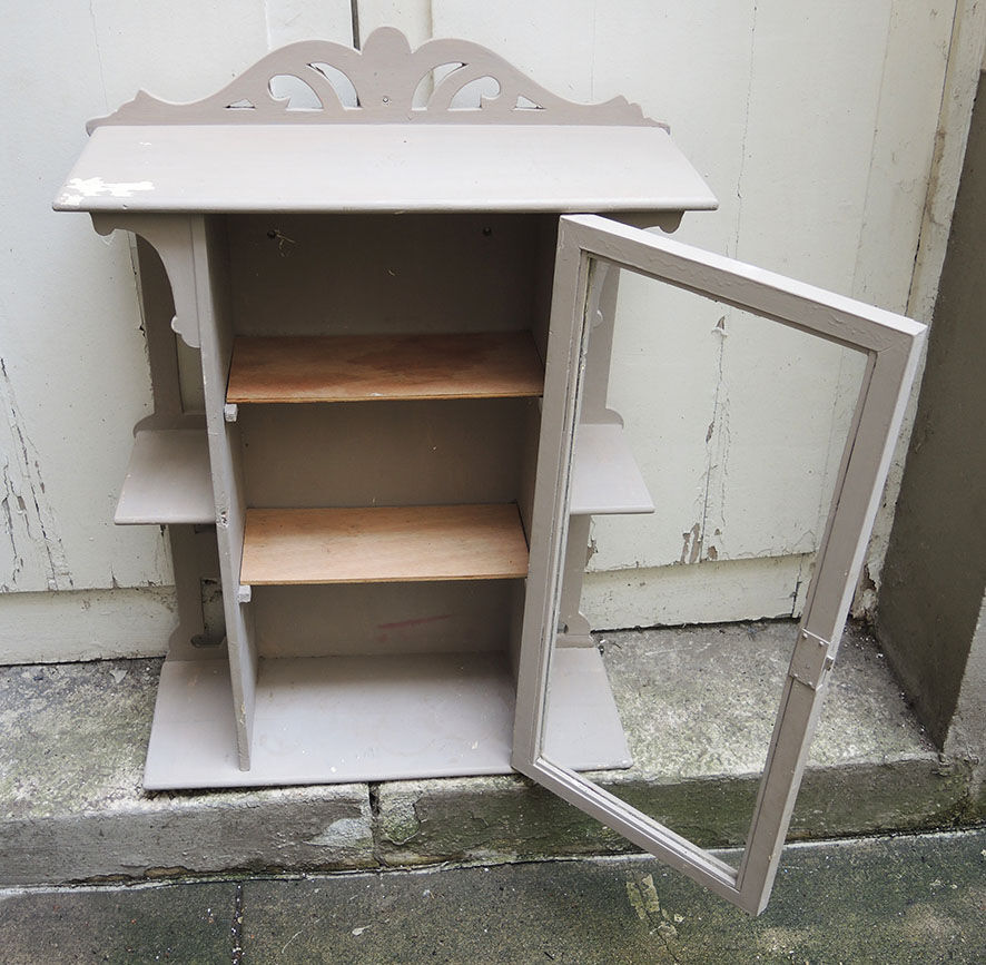 Old light grey wood display case