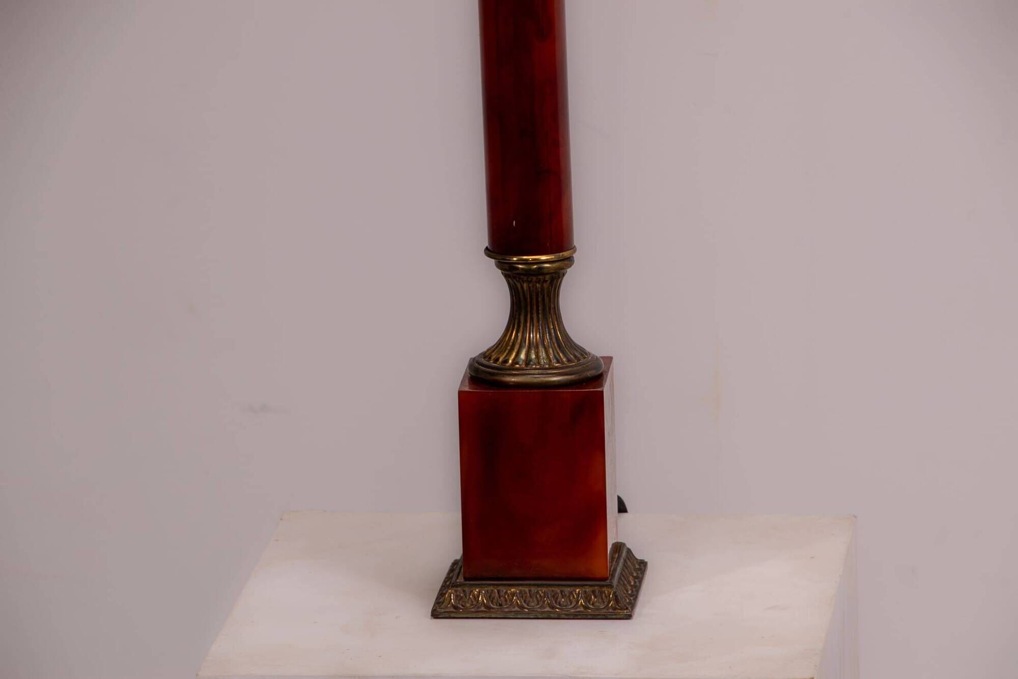 Set of French Empire style lamps made from amber bakelite and brass