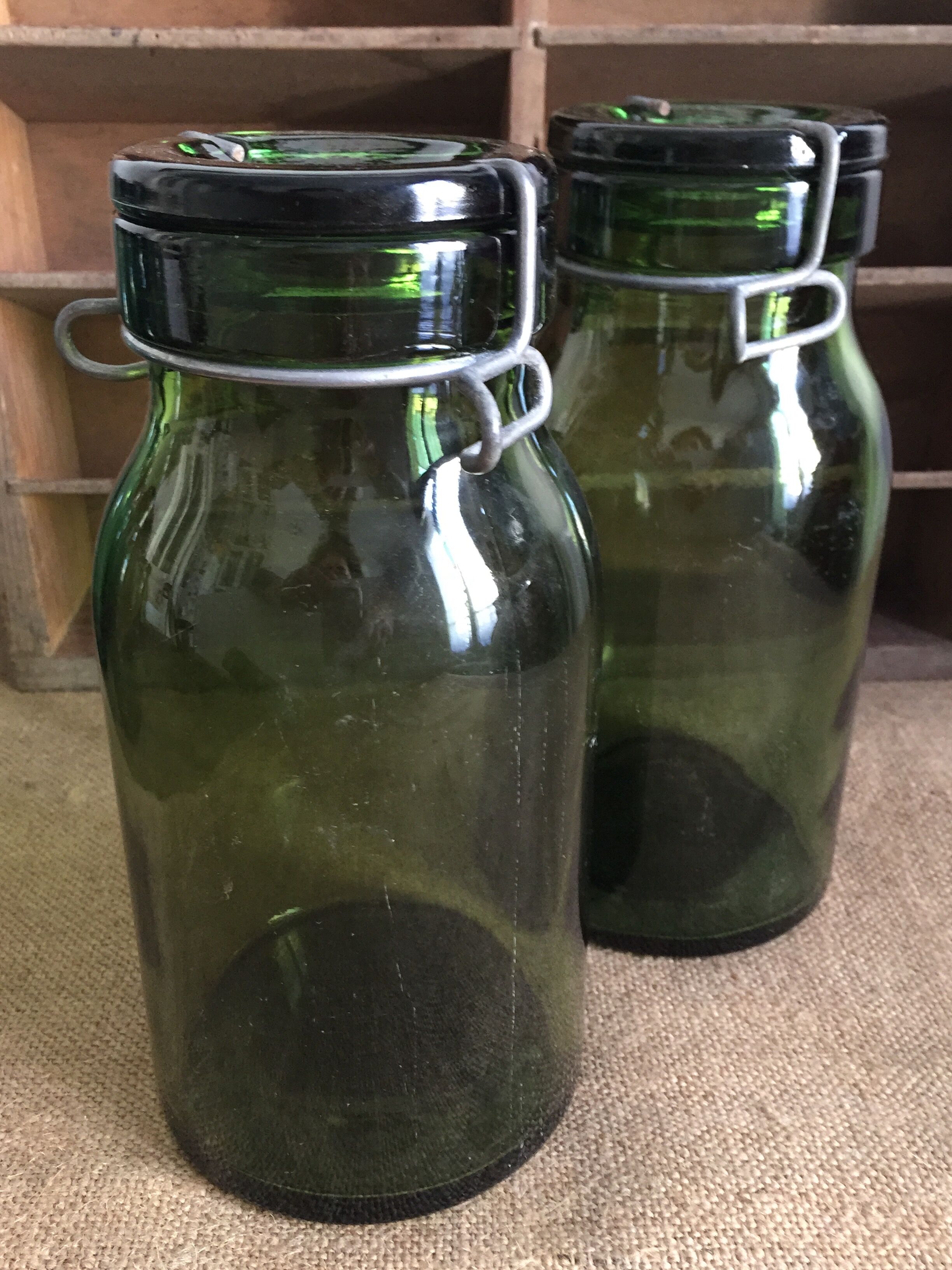 Pair of thick glass jars Bleach