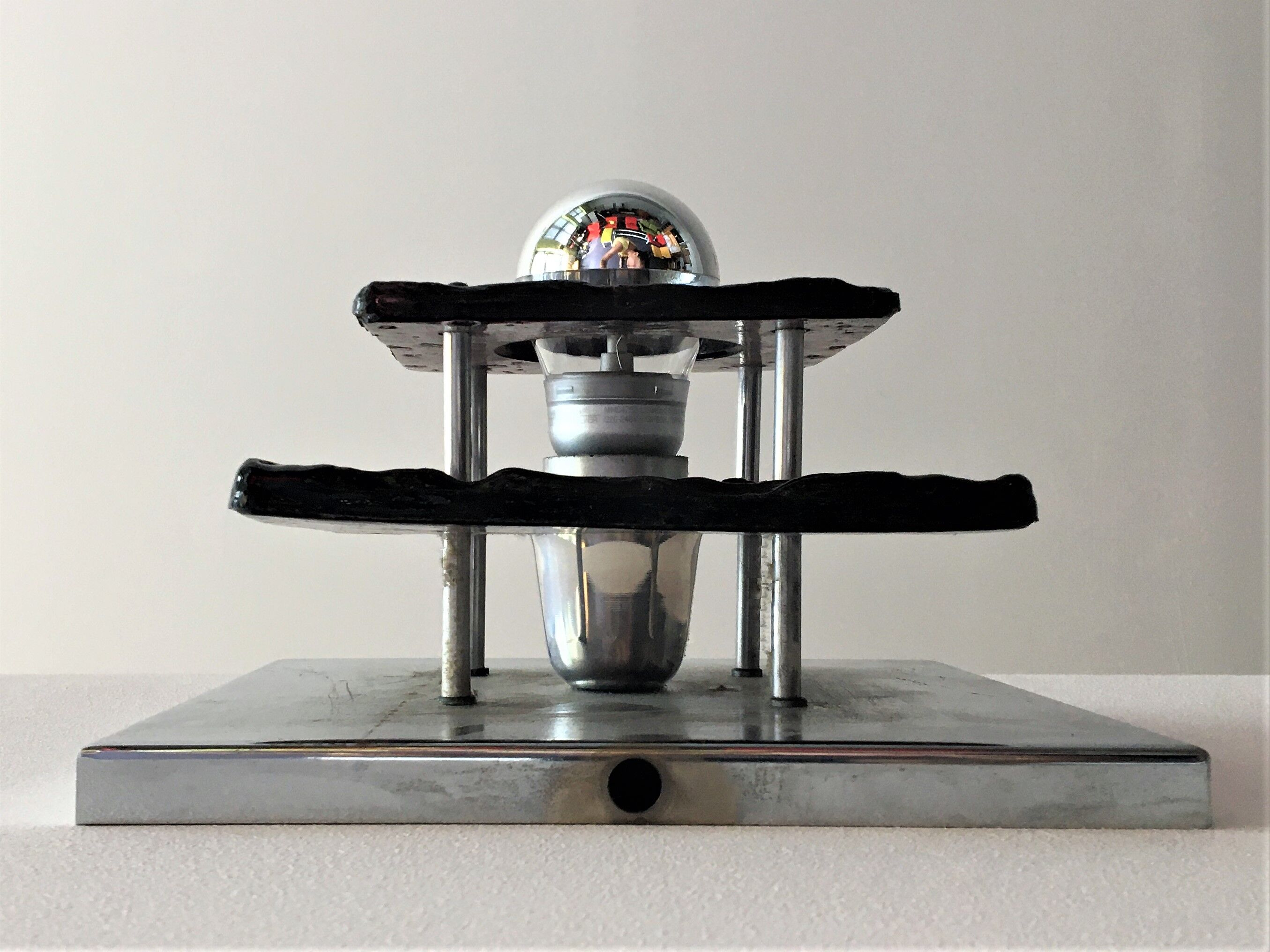 Set of 2 vintage square glass and chrome wall lamps, 1970s