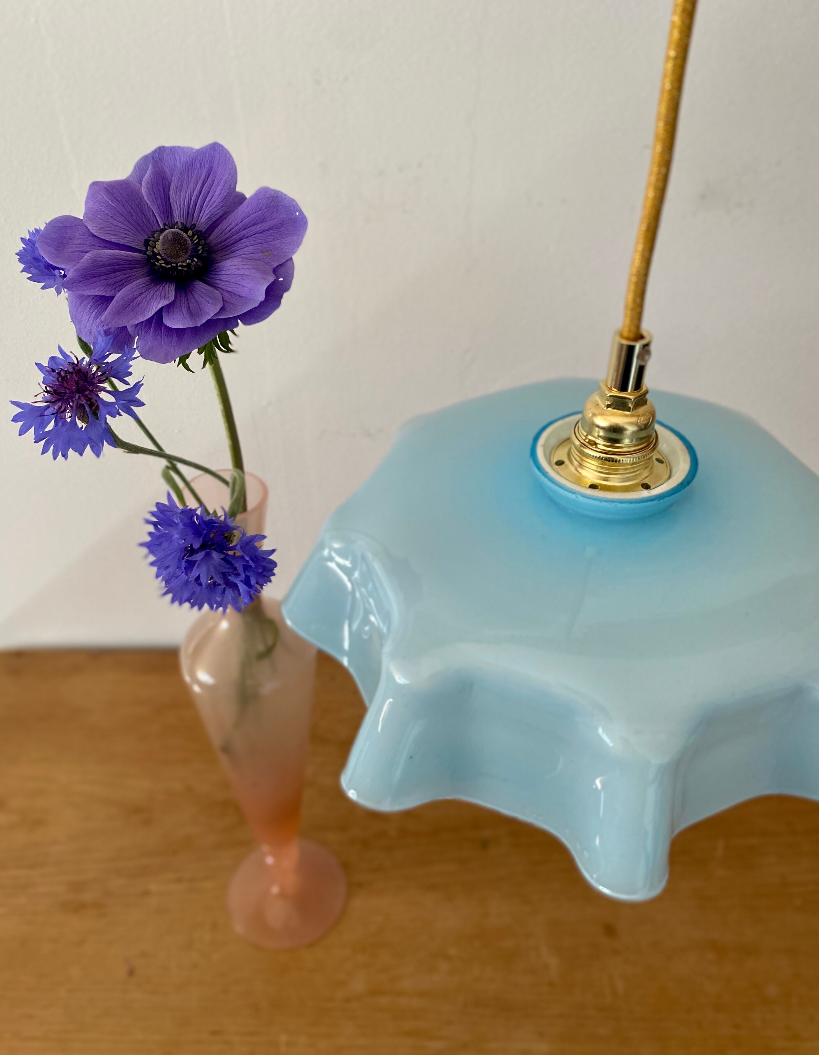 Vintage lamp lamp in blue opaline