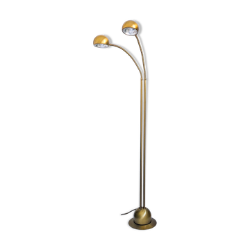 Lampadaire vintage Fischer à 2 têtes, laiton mat orientable