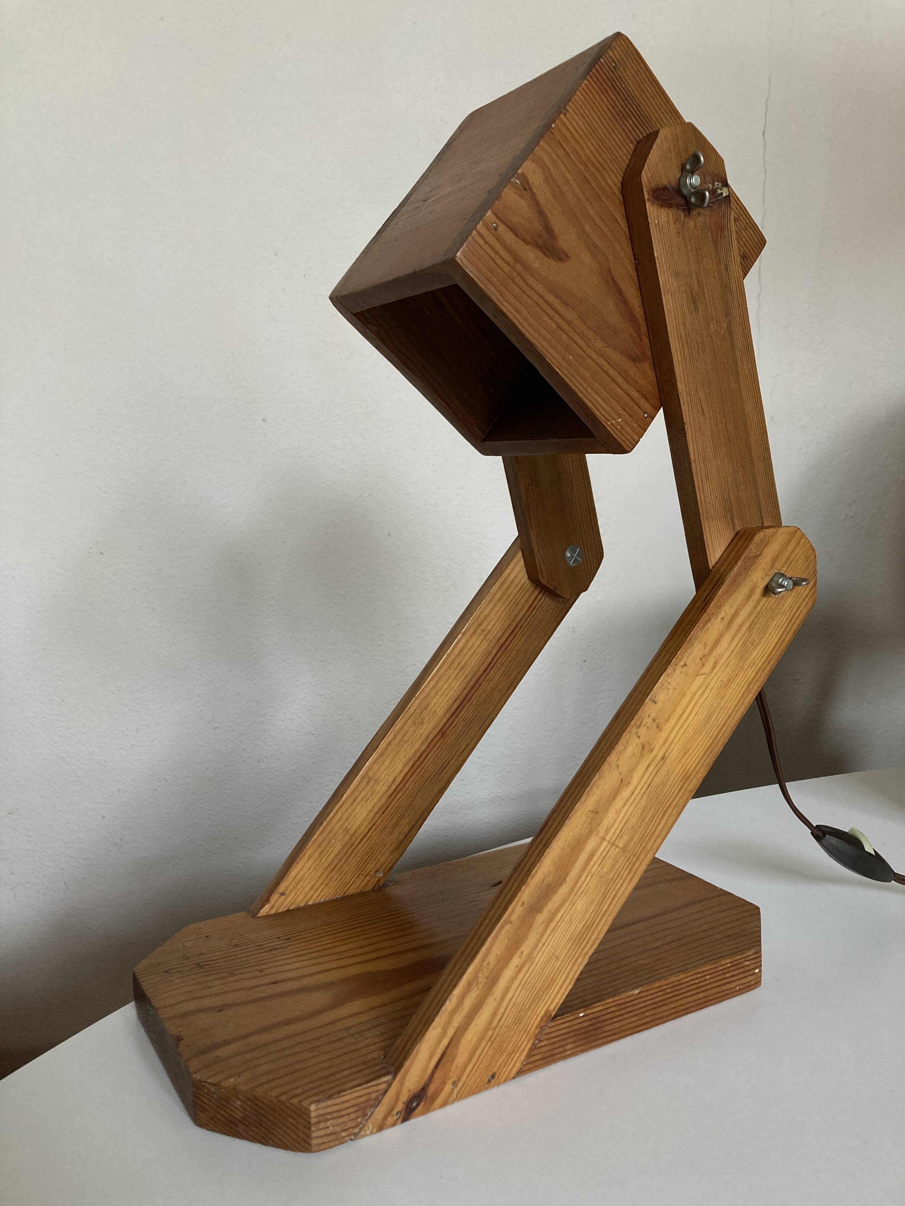Articulated cocotte lamp in pine wood 1970