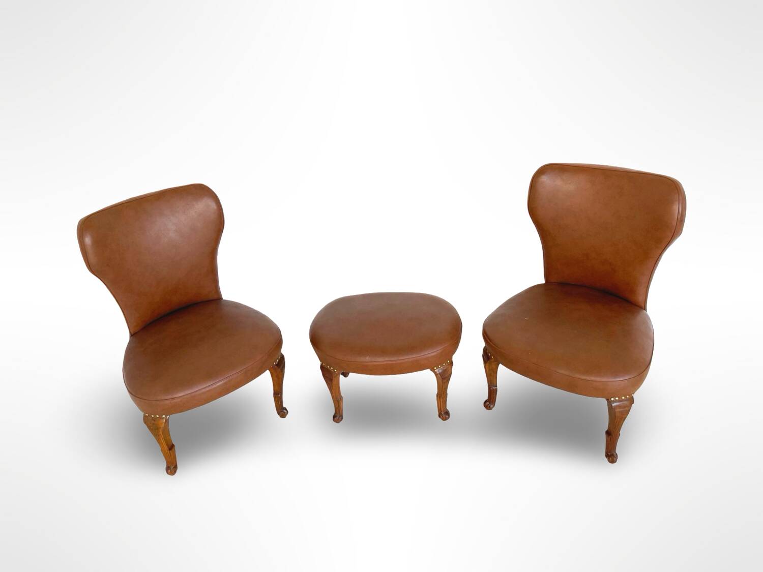 Ensemble de chaises d'appoint et tabouret pour pied, années 1950.