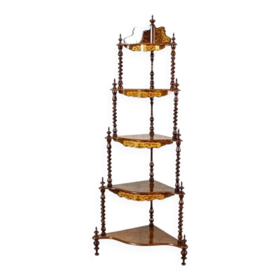 Étagère d'angle incrustée de la fin du 19e siècle, années 1890