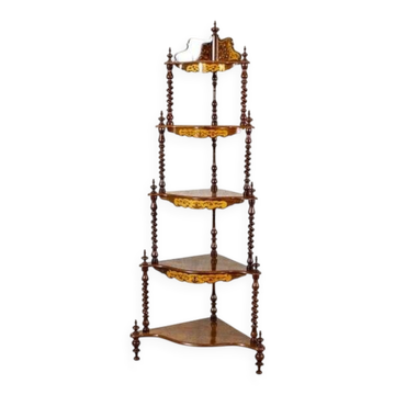 Étagère d'angle incrustée de la fin du 19e siècle, années 1890