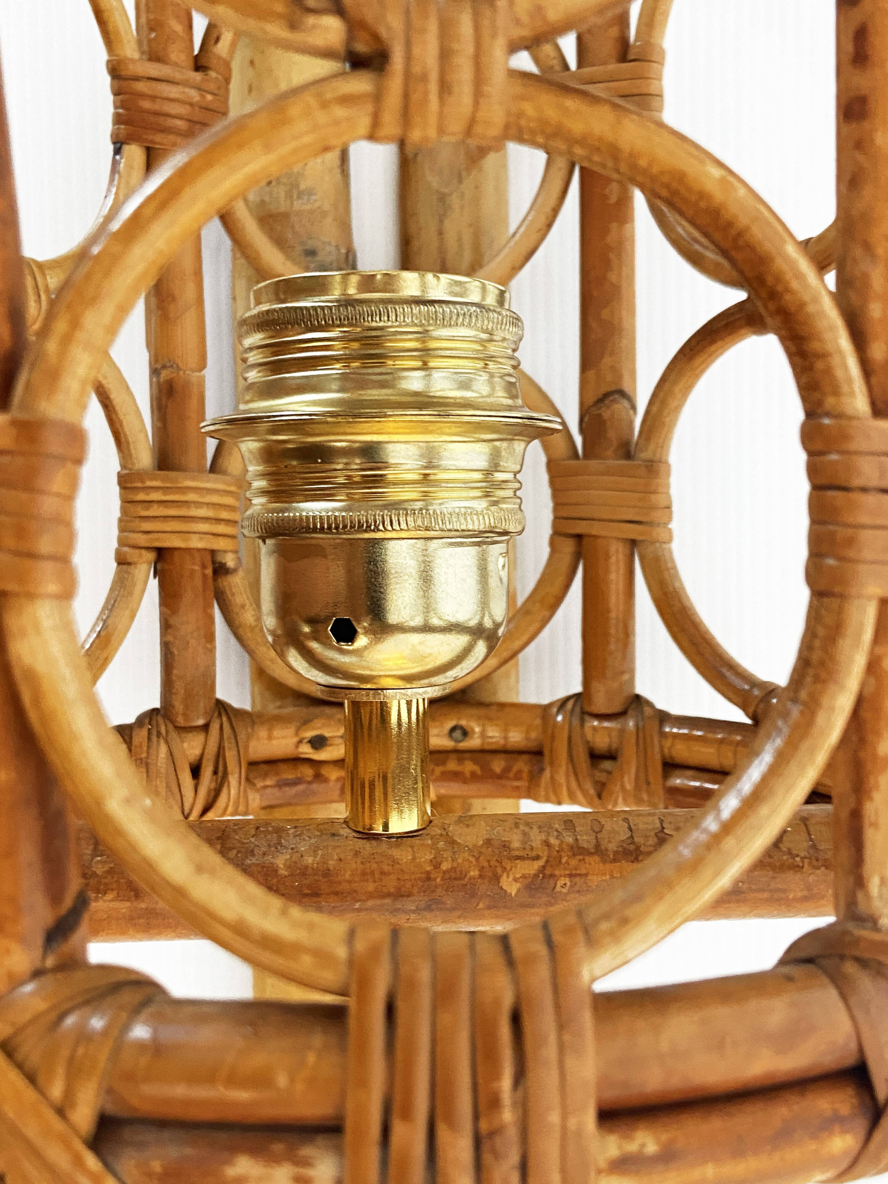 Mid-Century Rattan Wall Sconces — Louis Sognot Style