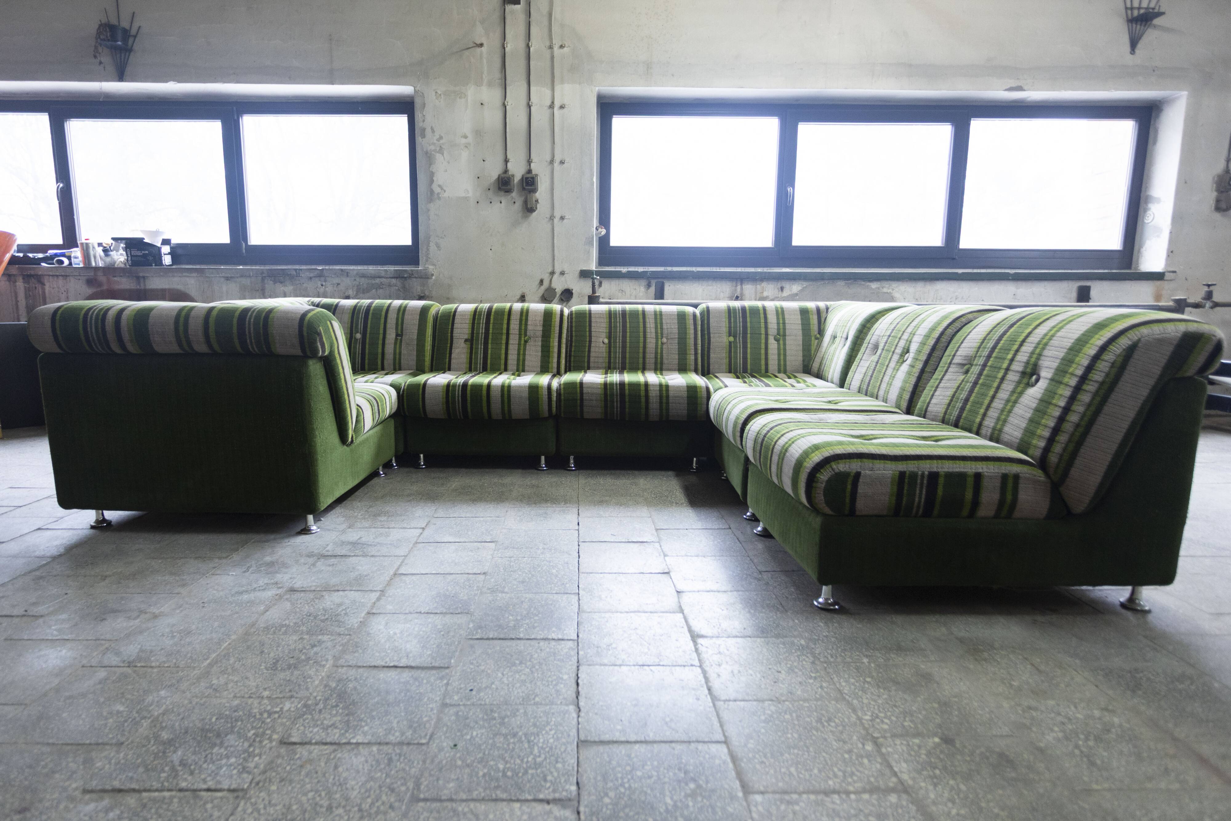 Large 7 piece modular / sectional sofa in striped upholstery, Germany, 70s