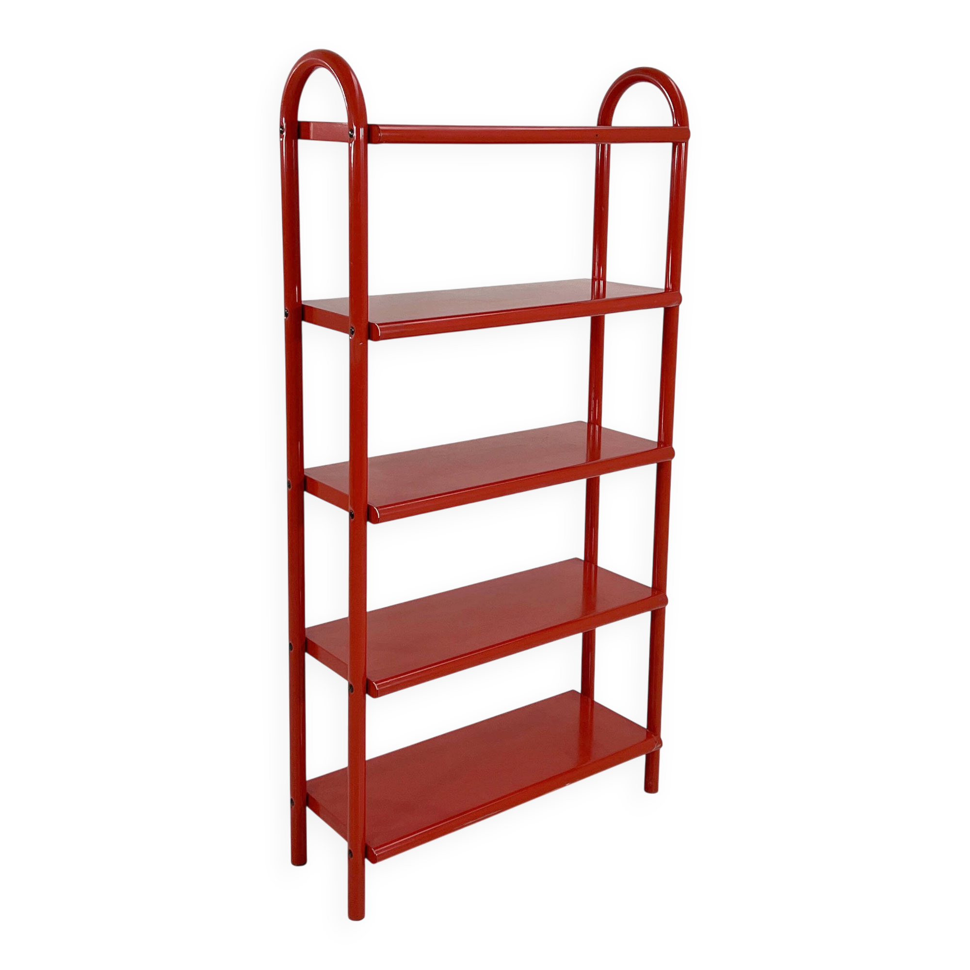 Red tubular leg shelf, 1980