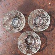 lot of 3 small pressed glass bowls with frosted tulip decoration