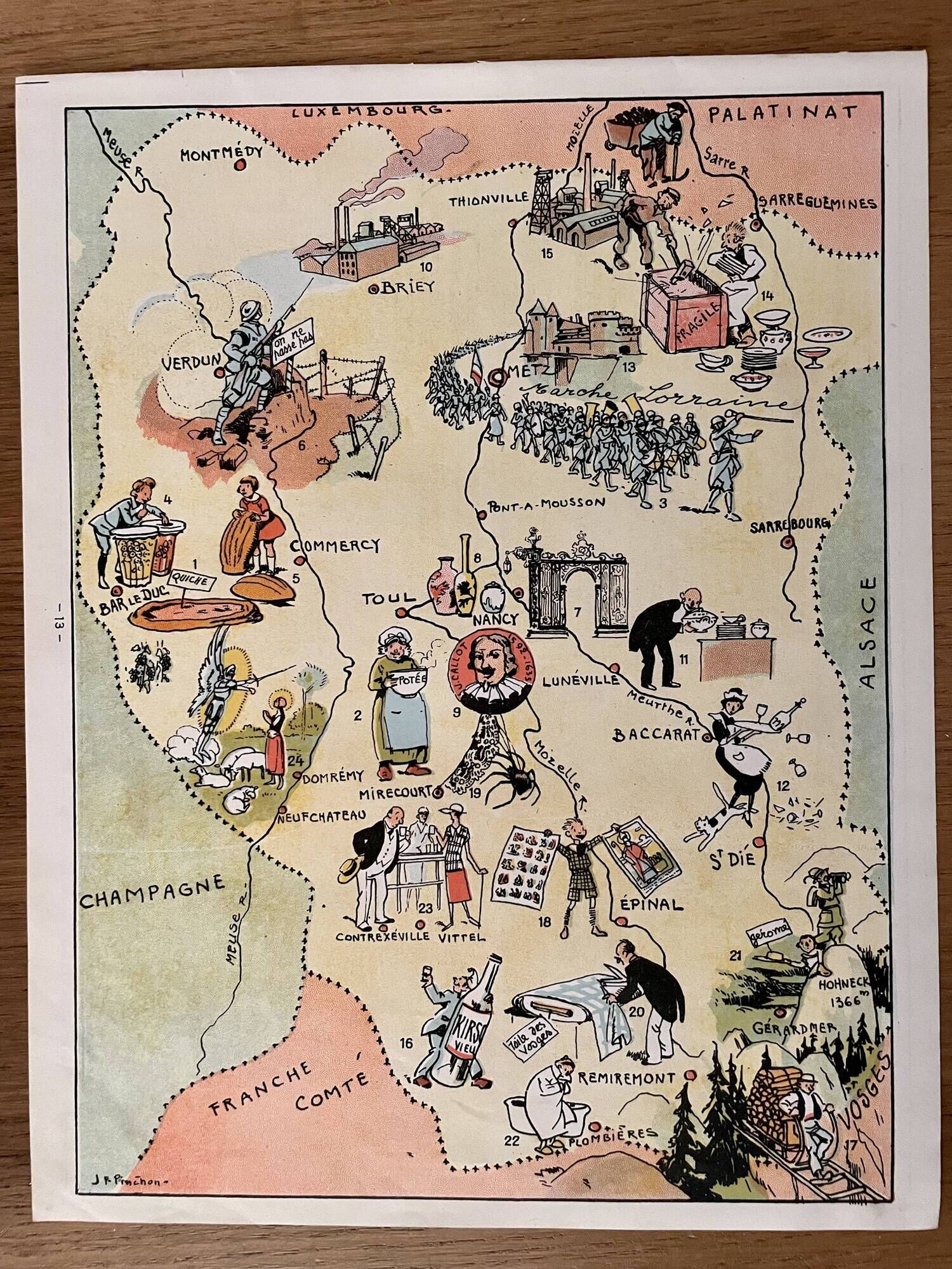 Vintage poster illustrated map of Lorraine 1935 - JP Pinchon