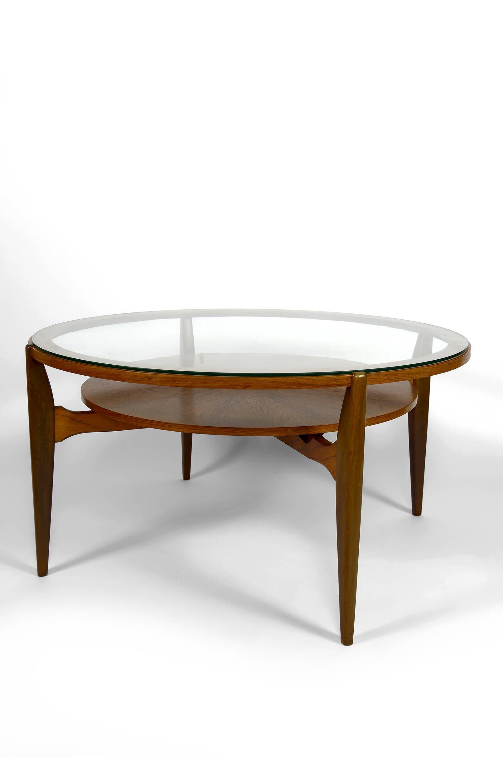 Important modern Scandinavian style coffee table, walnut / glass – c. 1960
