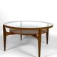 Important modern Scandinavian style coffee table, walnut / glass – c. 1960