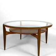 Important modern Scandinavian style coffee table, walnut / glass – c. 1960