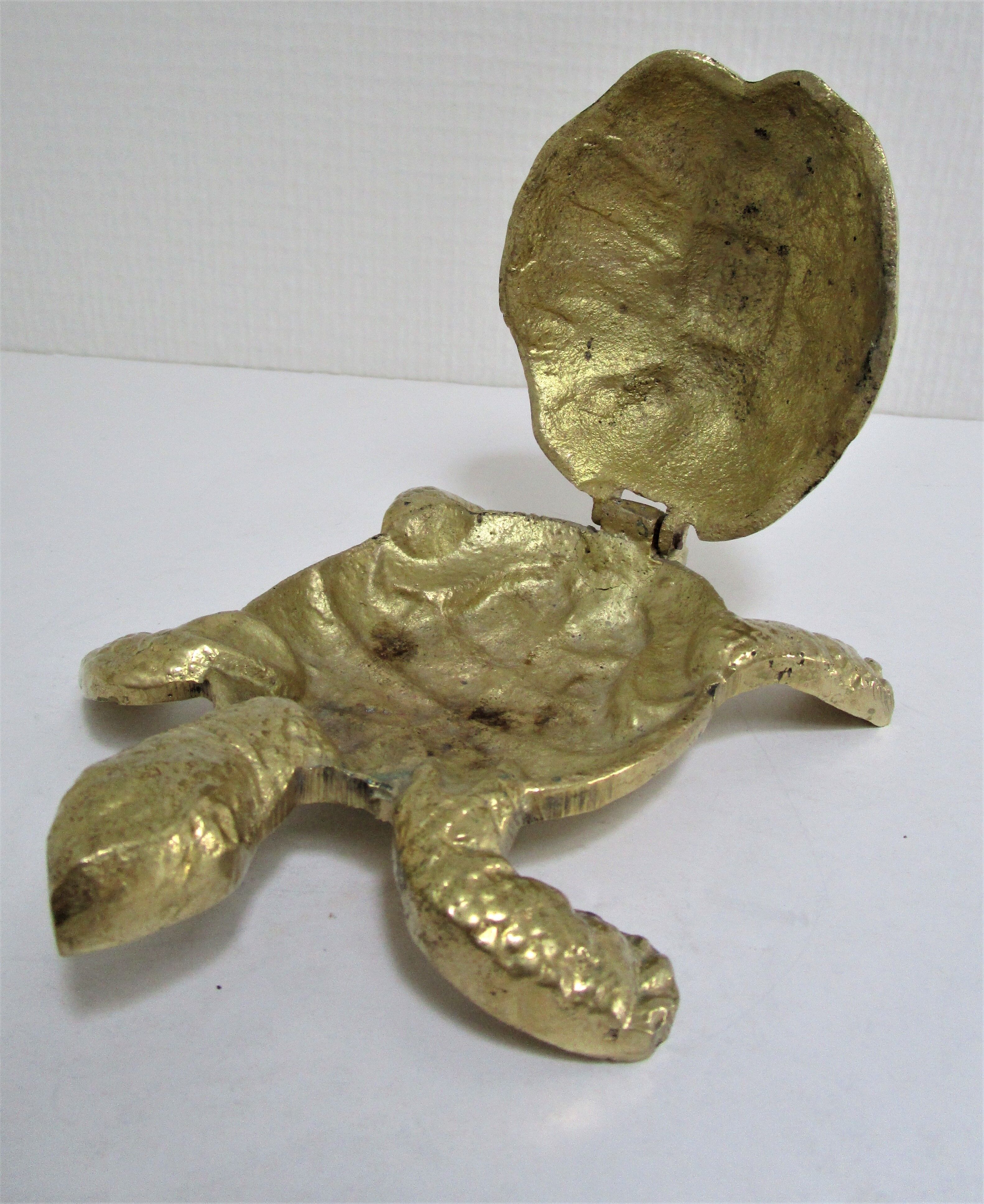 Zoomorphic turtle vintage brass ashtray