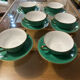 Service Art Déco de 6 tasses à double anses en porcelaine de Limoges