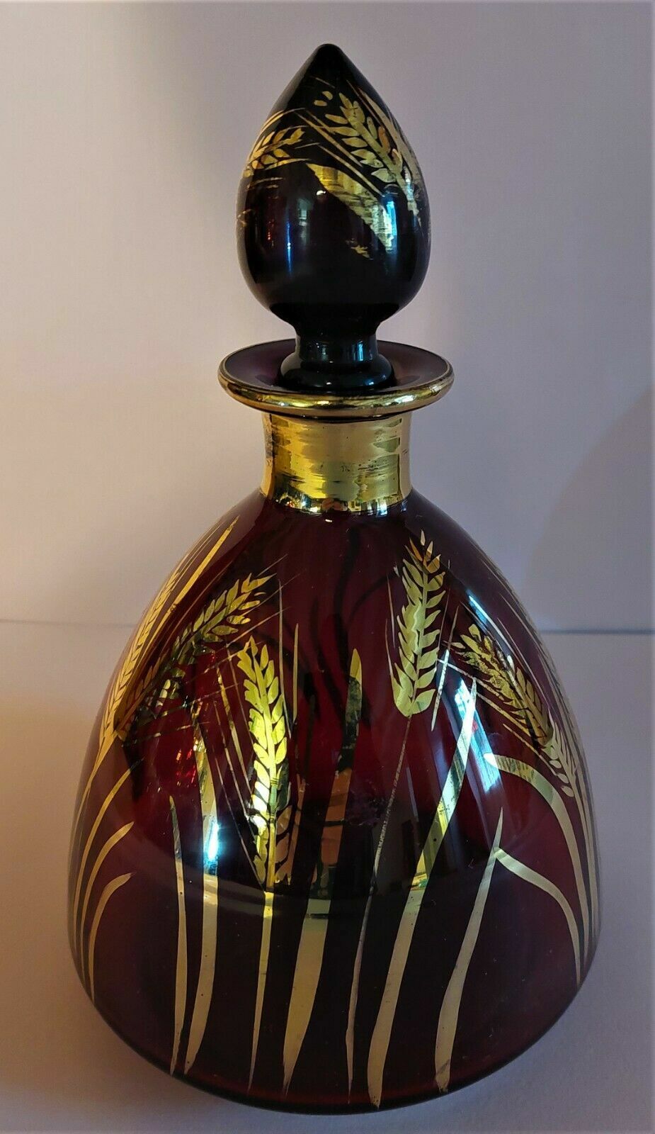 Vintage glass decanter Monaco glassware ruby and gold